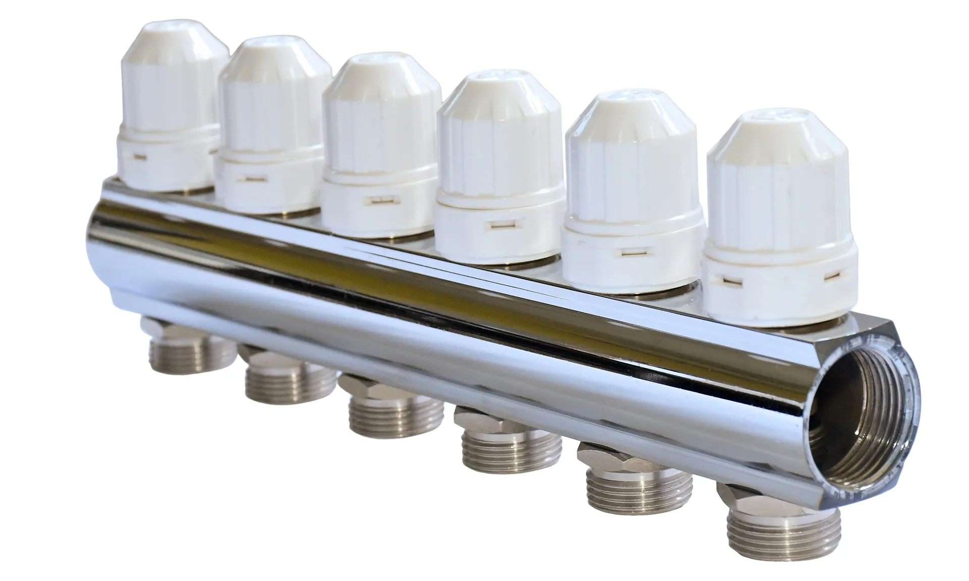 Razdelnik  1'' sa opcijom priključka termoelektrične glave, priključkom 3/4" i razmakom između rupa 50mm