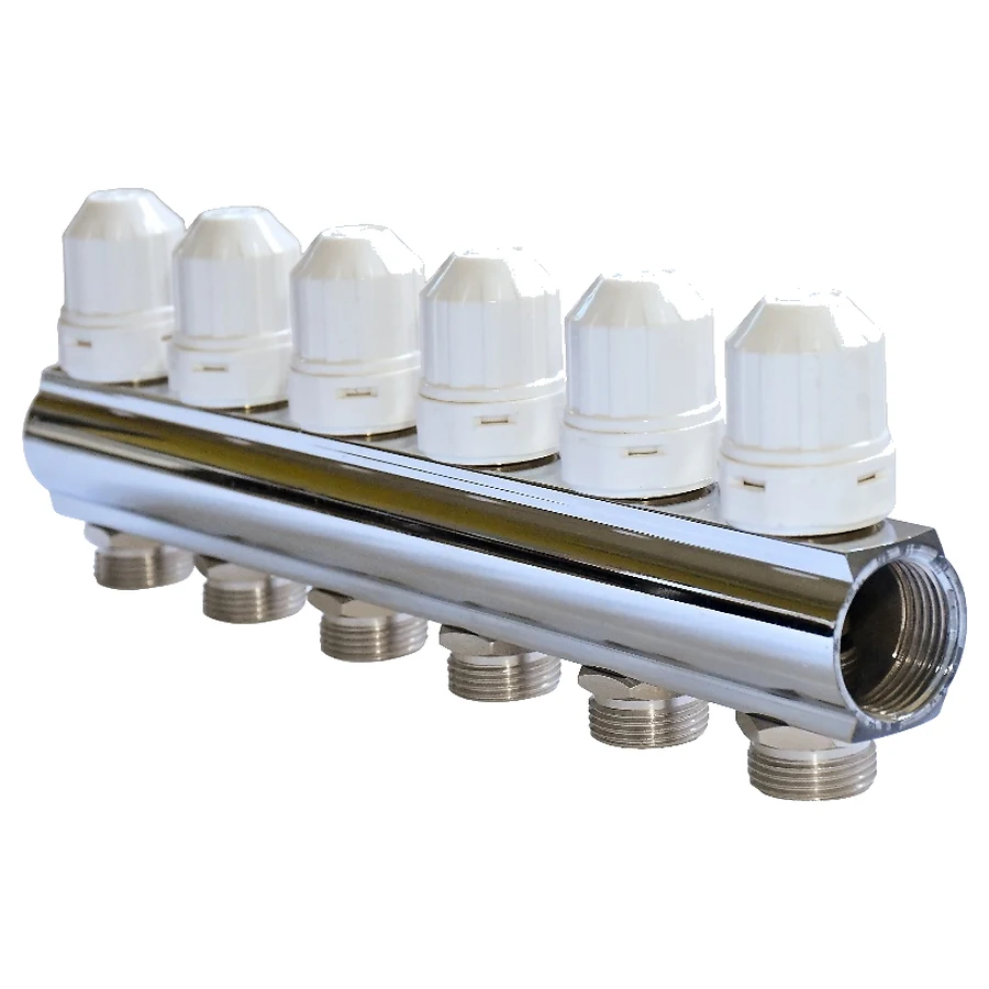 Razdelnik  1'' sa opcijom priključka termoelektrične glave, priključkom 3/4" i razmakom između rupa 50mm